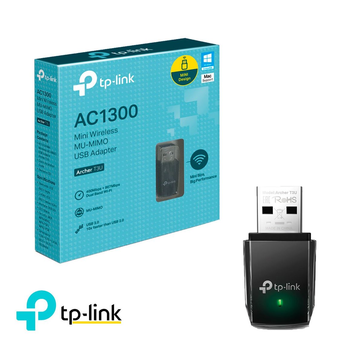 TP LINK - TP-Link Adaptador Usb Inalámbrico 2 Bandas Archer T3U Ac1300