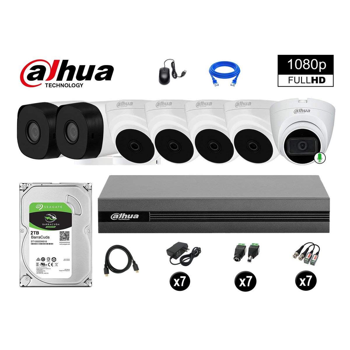 DAHUA - CÁMARAS SEGURIDAD KIT 7 FULL HD 2TB 1 CÁMARA CON AUDIO