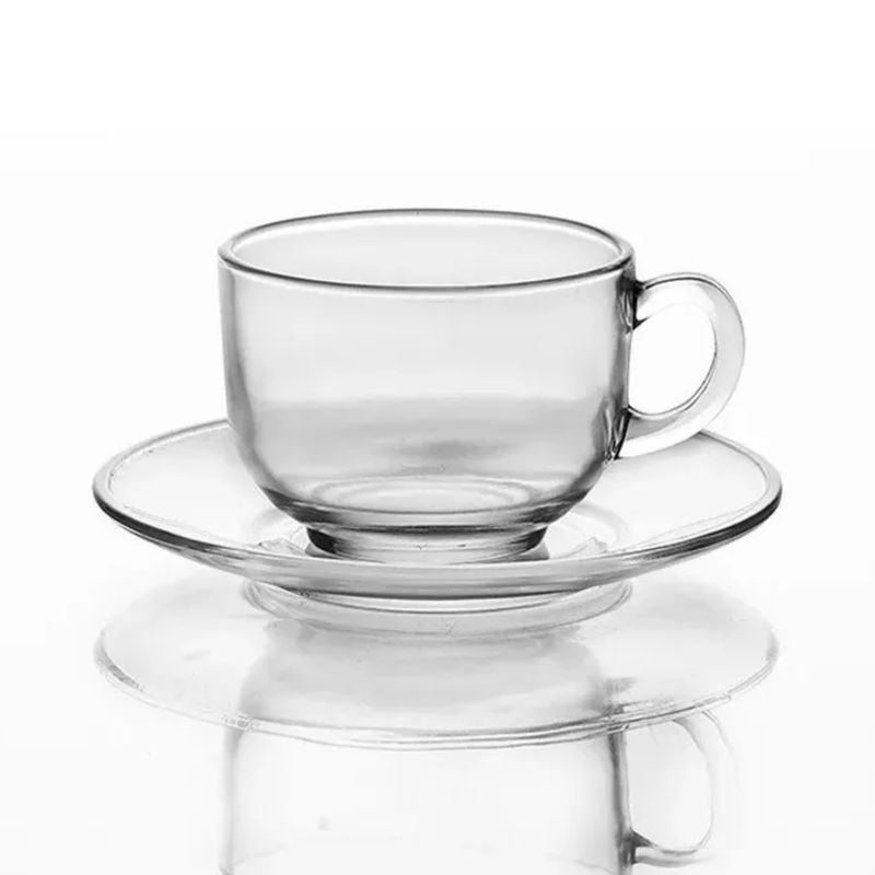 INSPIRA - Set taza con plato de vidrio transparente 420ml