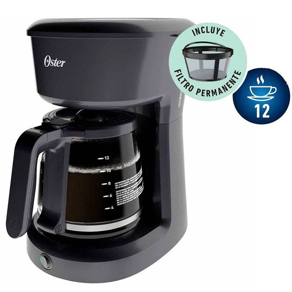 OSTER - Cafetera 12 Tazas Filtro Permanente BVSTDCS12B