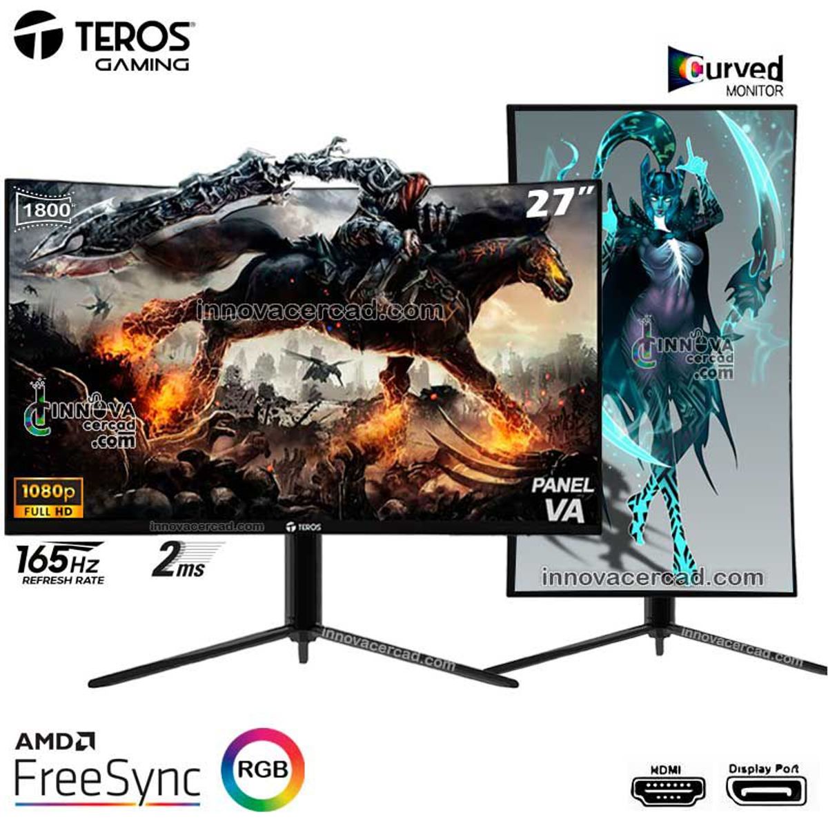 TEROS - Monitor Teros Curvo 27 Full HD, 165hz, AMD FreeSync, Pivot, HDMI, DP