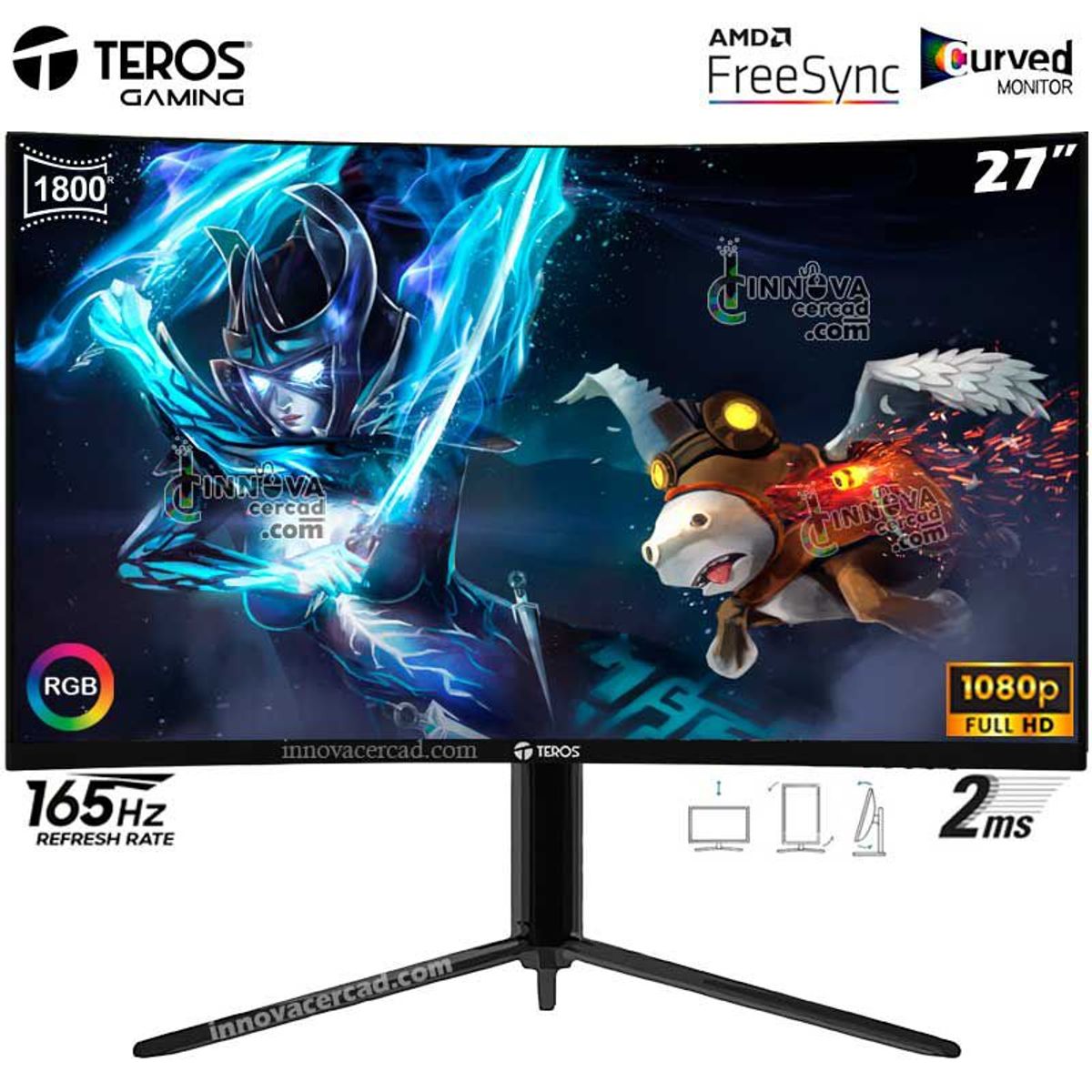 TEROS - Monitor Teros Curvo 27 Full HD, 165hz, AMD FreeSync, Pivot, HDMI, DP