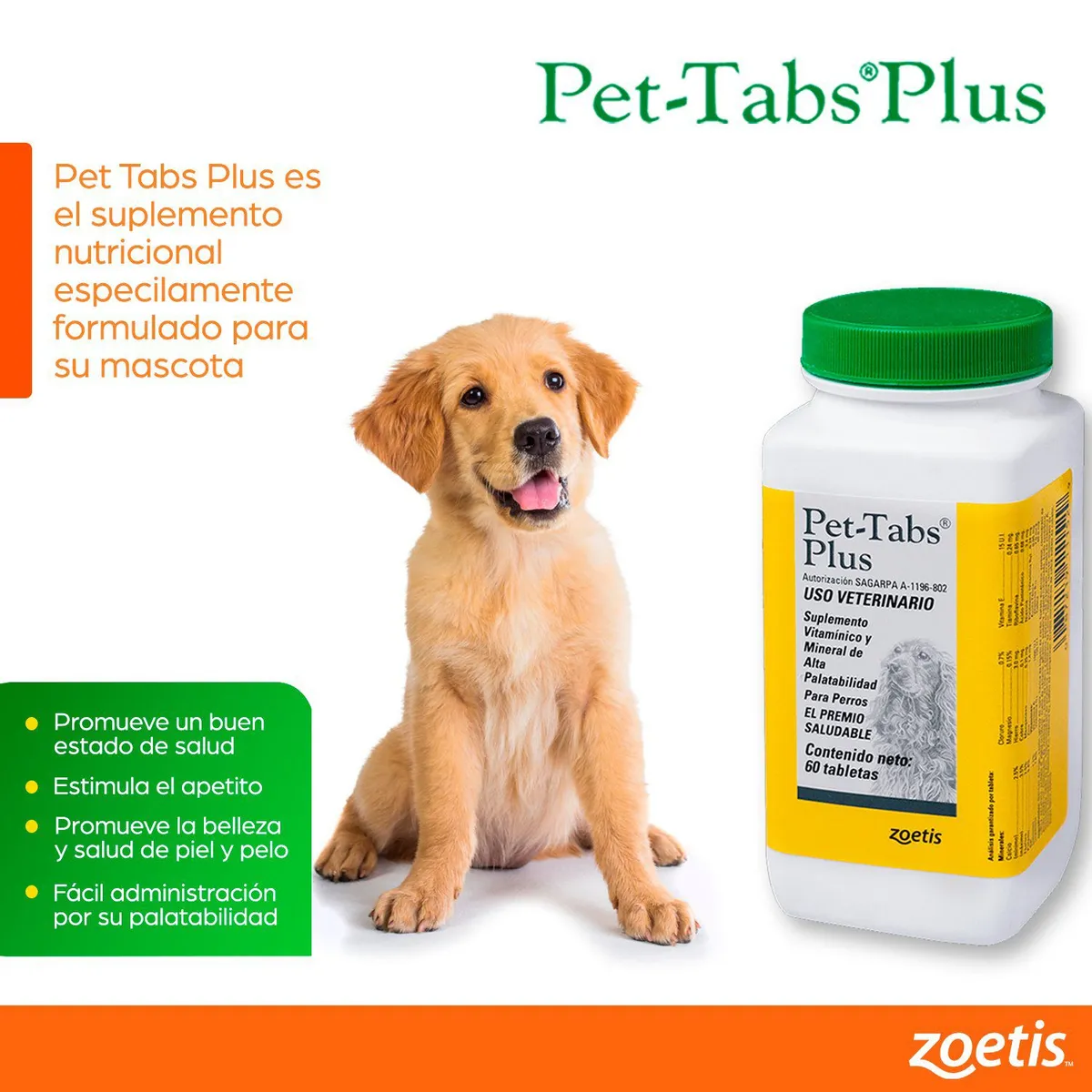 ZOETIS - PET TABS PLUS 60 TABLETAS SUPLEMENTO VITAMIMAS MASCOTA.