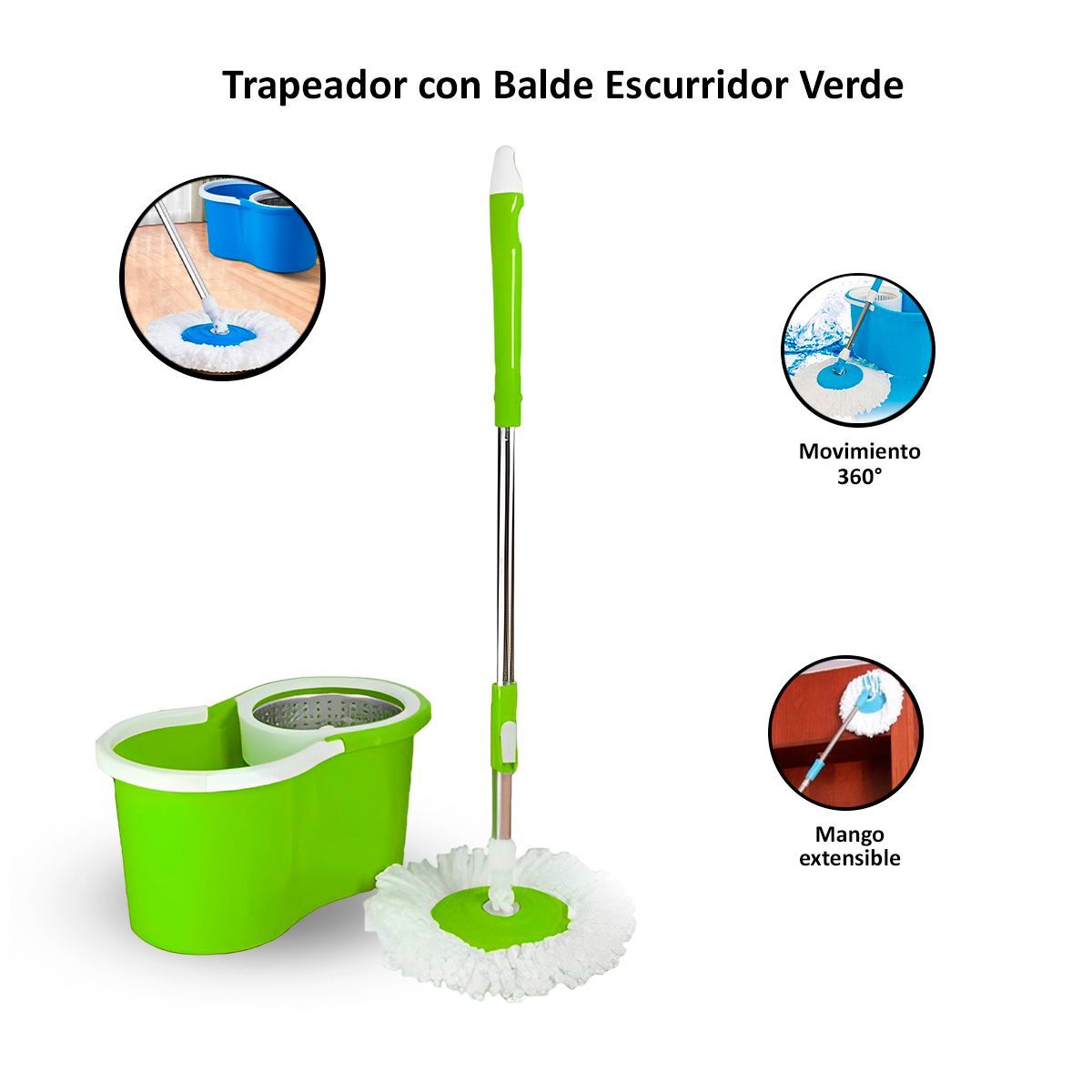 GENERICO - Trapeador con Balde Escurridor Giratorio Verde