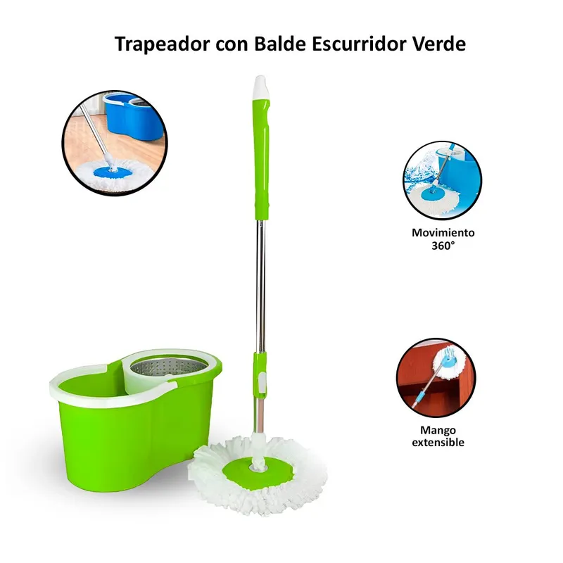 GENERICO - Trapeador con Balde Escurridor Giratorio Verde