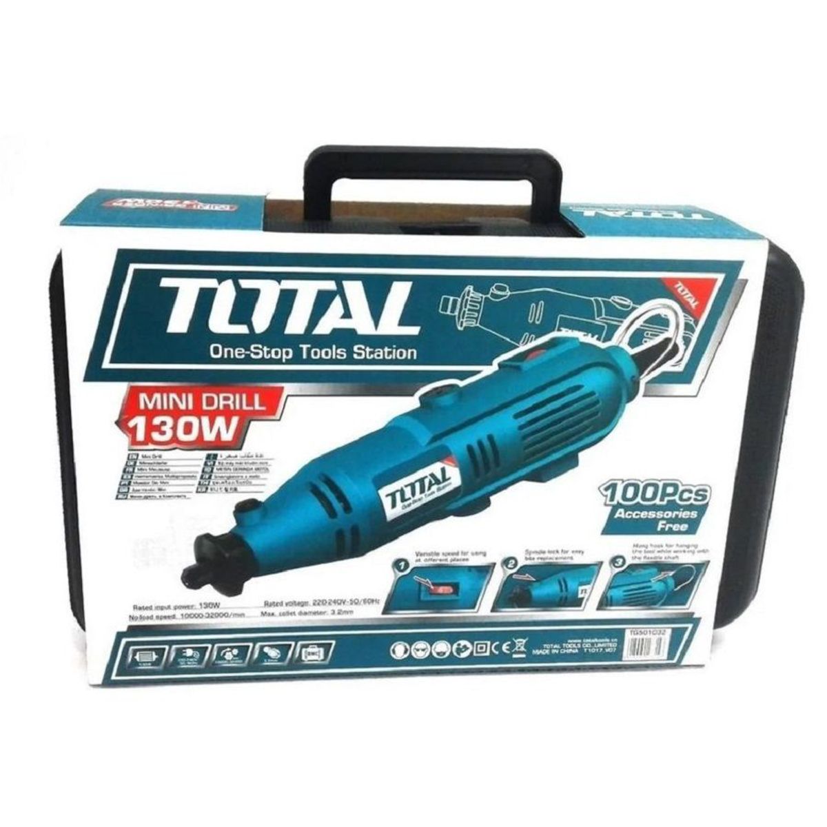 GENERICO - Mini Taladro Con Maleta y Accesorios Marca Total de 130 W