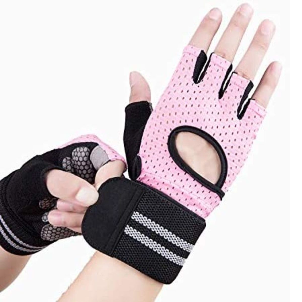 GENERICO - Guantes Deportivos para Pesas gym con Muñequera Talla M Rosado