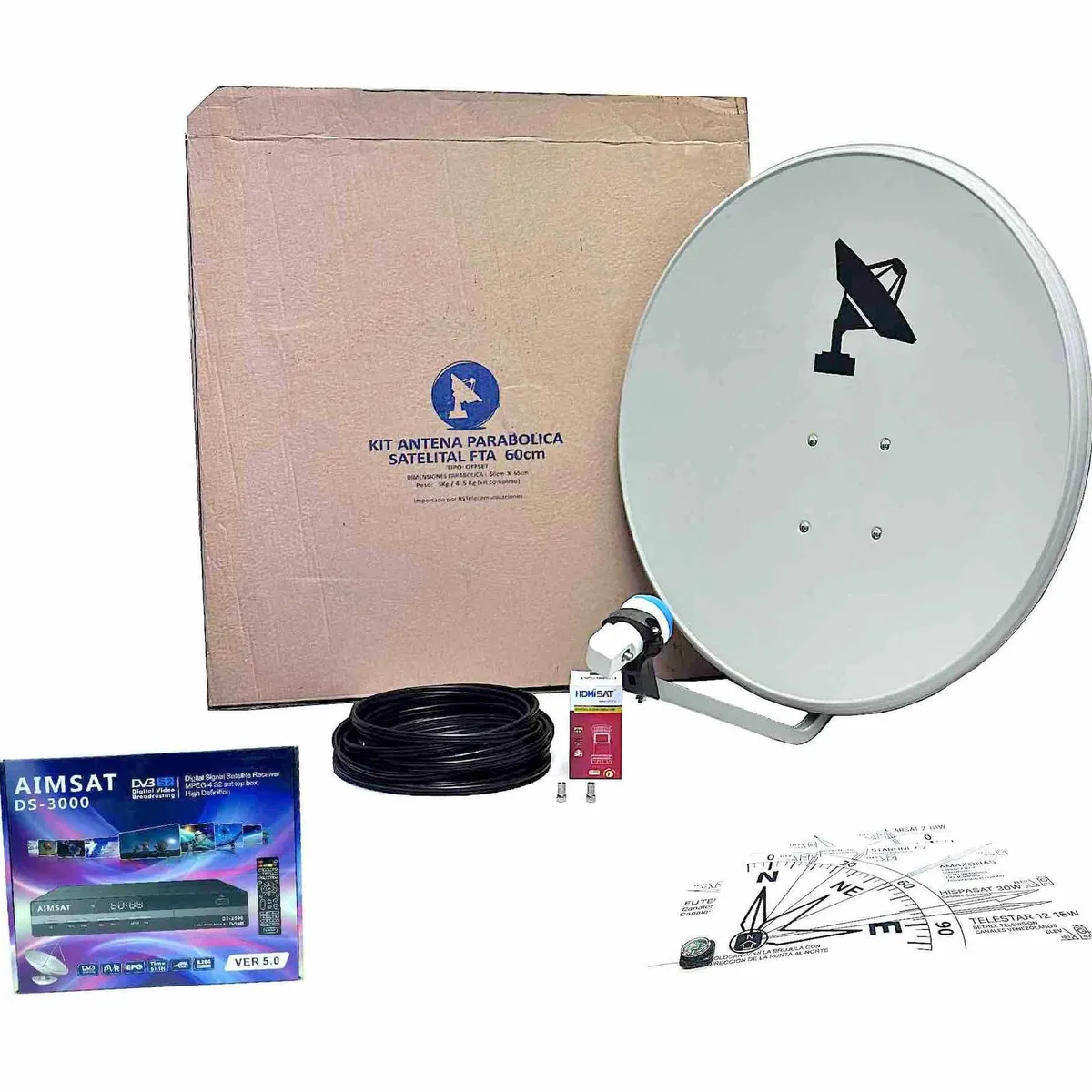 KIT - KIT TV Satelital - Antena 60cm y Decodificador AIMSAT H264 FULL HD
