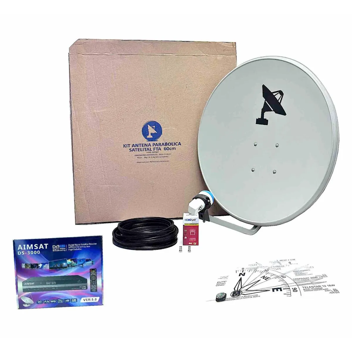 KIT - KIT TV Satelital - Antena 60cm y Decodificador AIMSAT H264 FULL HD