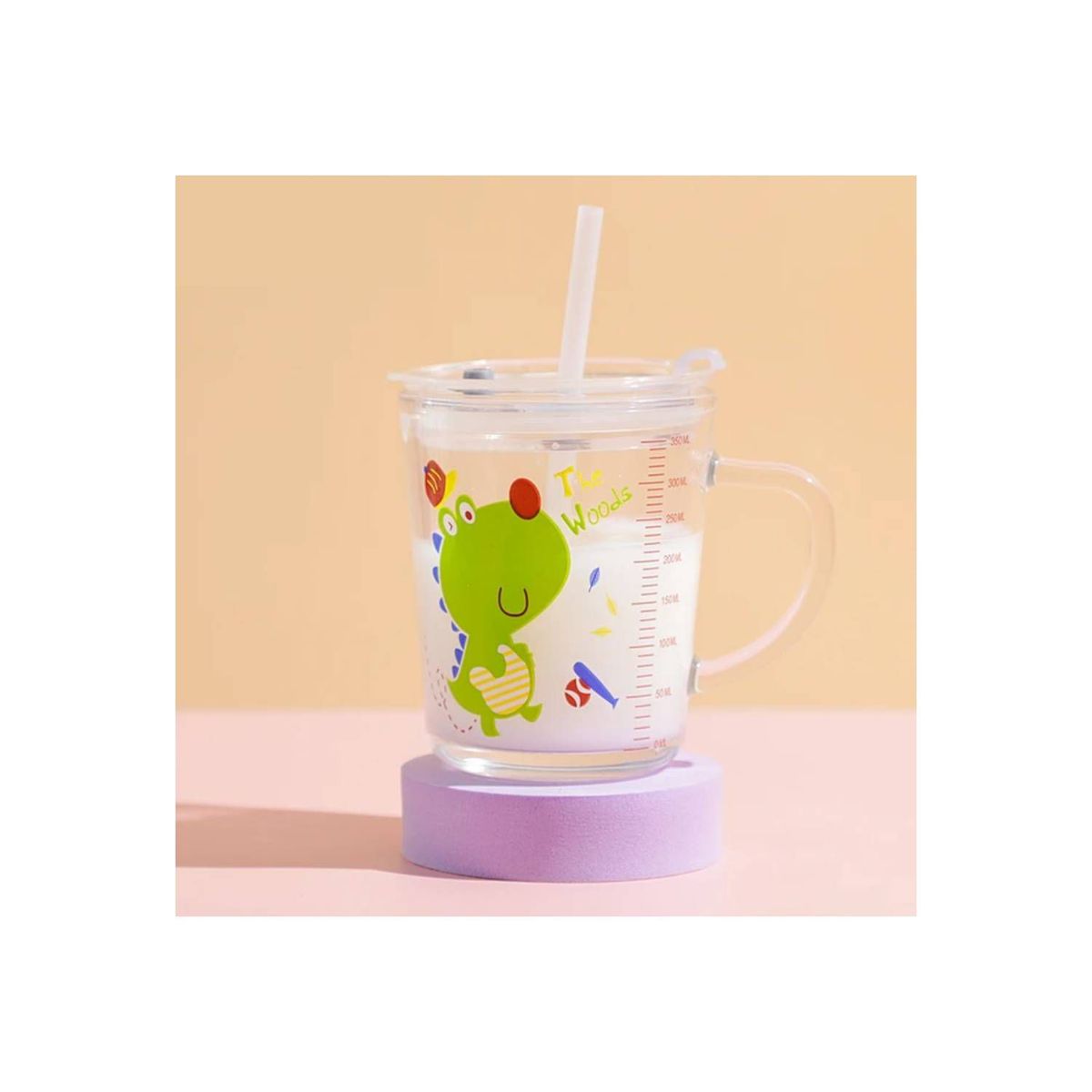 GENERICO - Vaso de vidrio con sorbete y asa 400ml niños dibujos