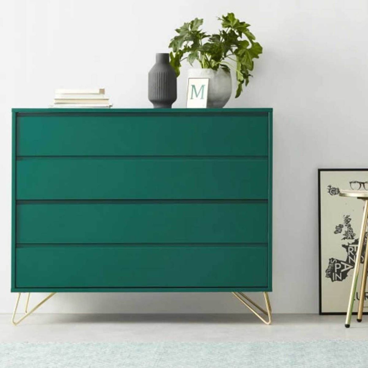 YOLODECORO - Cómoda 4 Cajones Elona Verde Inglés