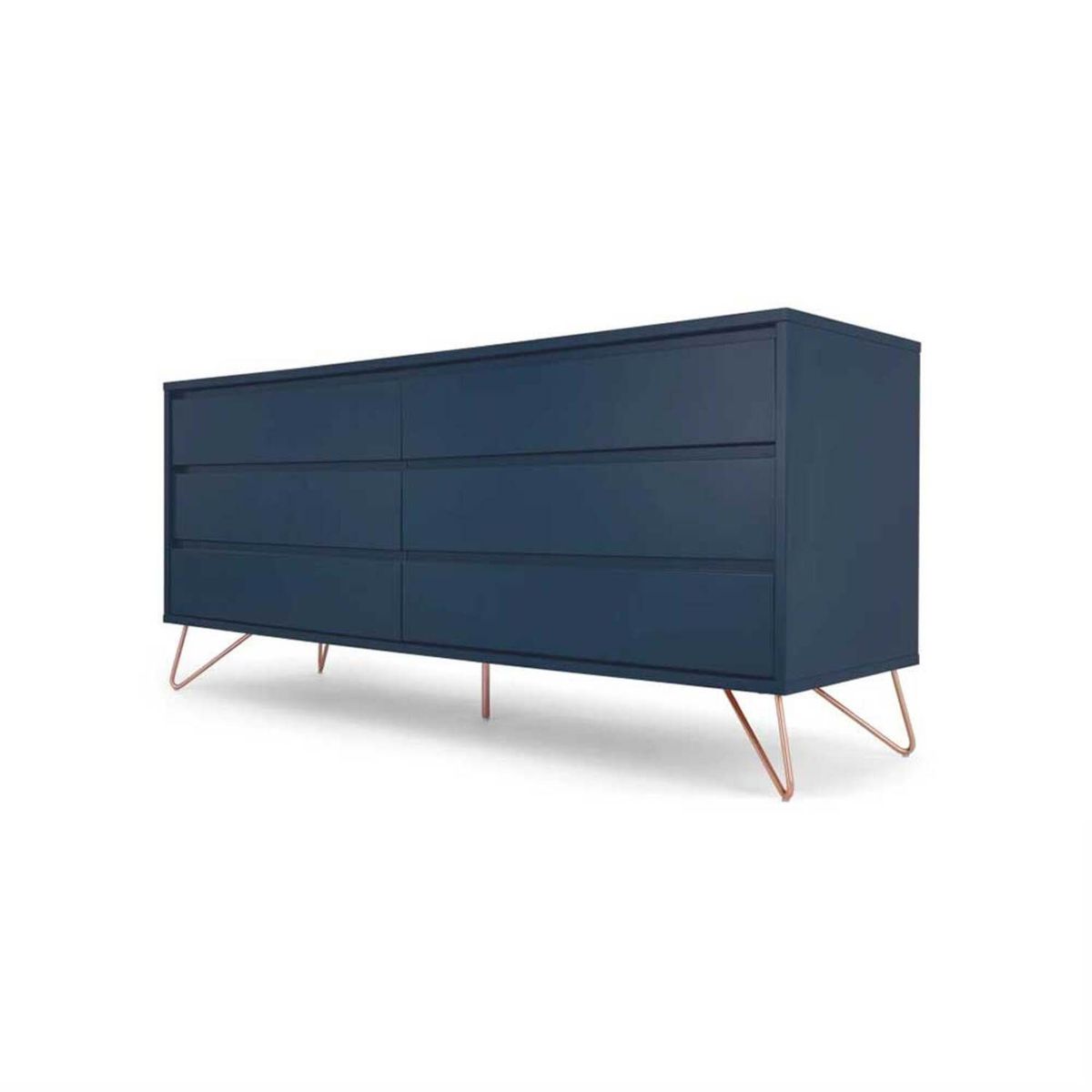YOLODECORO - Cómoda Ancha 6 Cajones Elona Azul y Cobre