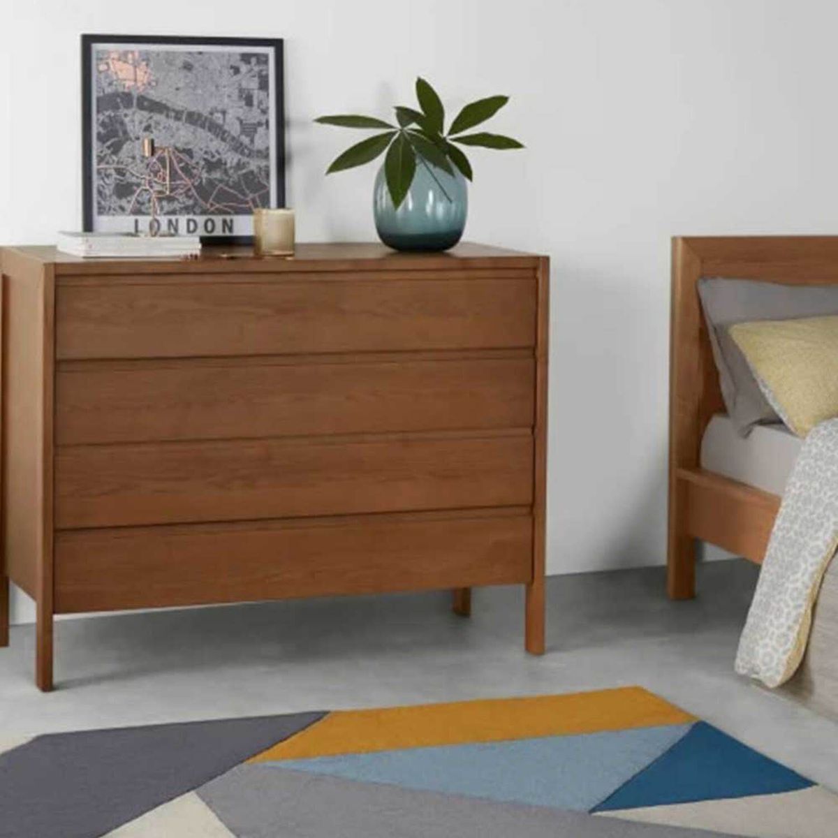 YOLODECORO - Cómoda 4 Cajones Ledger Fresno Oscuro