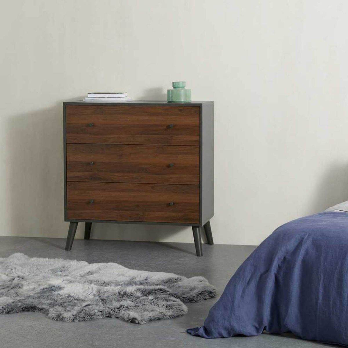 YOLODECORO - Cómoda 3 Cajones Larsen Nogal y Gris