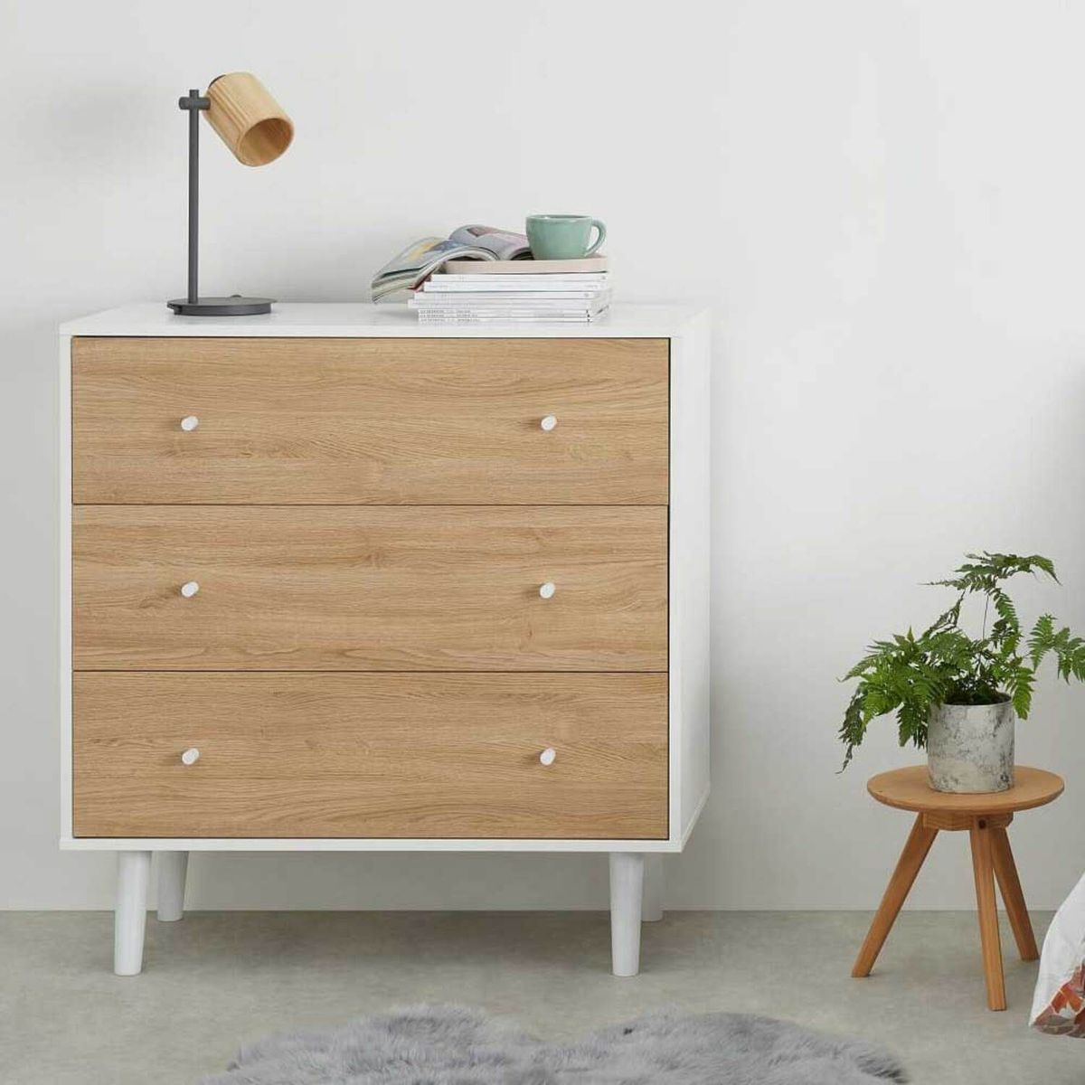 YOLODECORO - Cómoda 3 Cajones Larsen Roble y Blanco