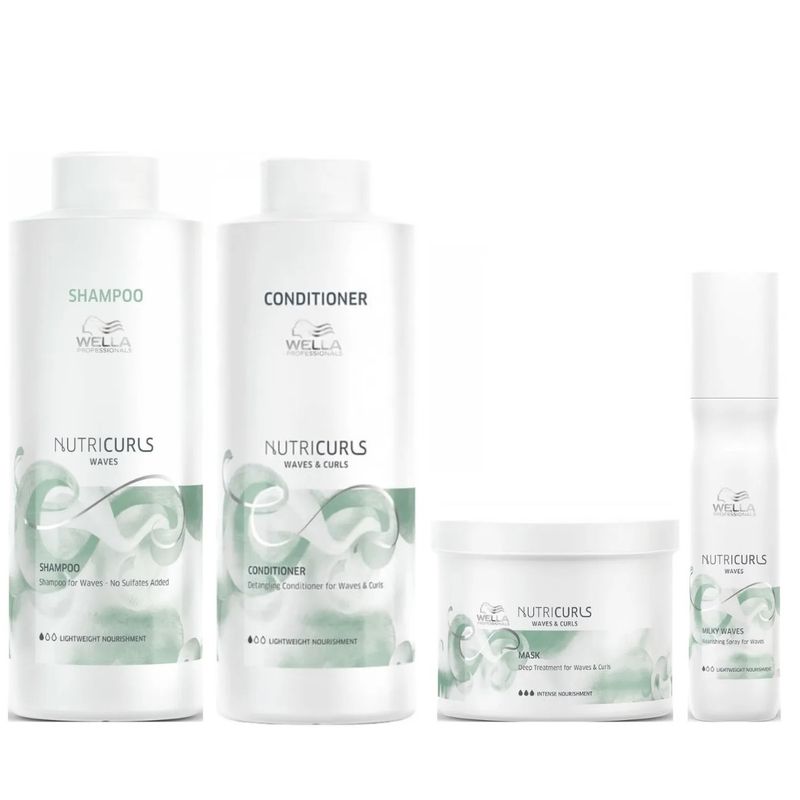 WELLA - Shampoo Ondas 1000 + Conditioner + Mask+ Spray Milky Wella Nutricurls
