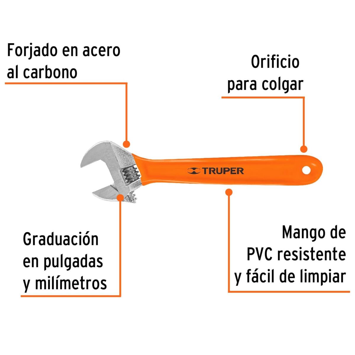 TRUPER - Llave francesa 10 cromada mango de PVC Truper