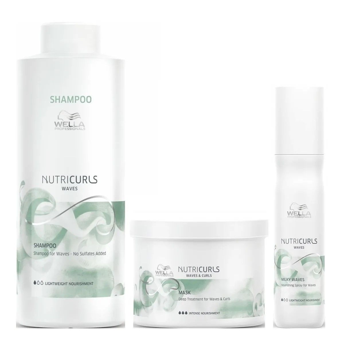 WELLA - Shampoo Para Ondas 1000ml  Mascarilla  Spray Milky Wella Nutricurls