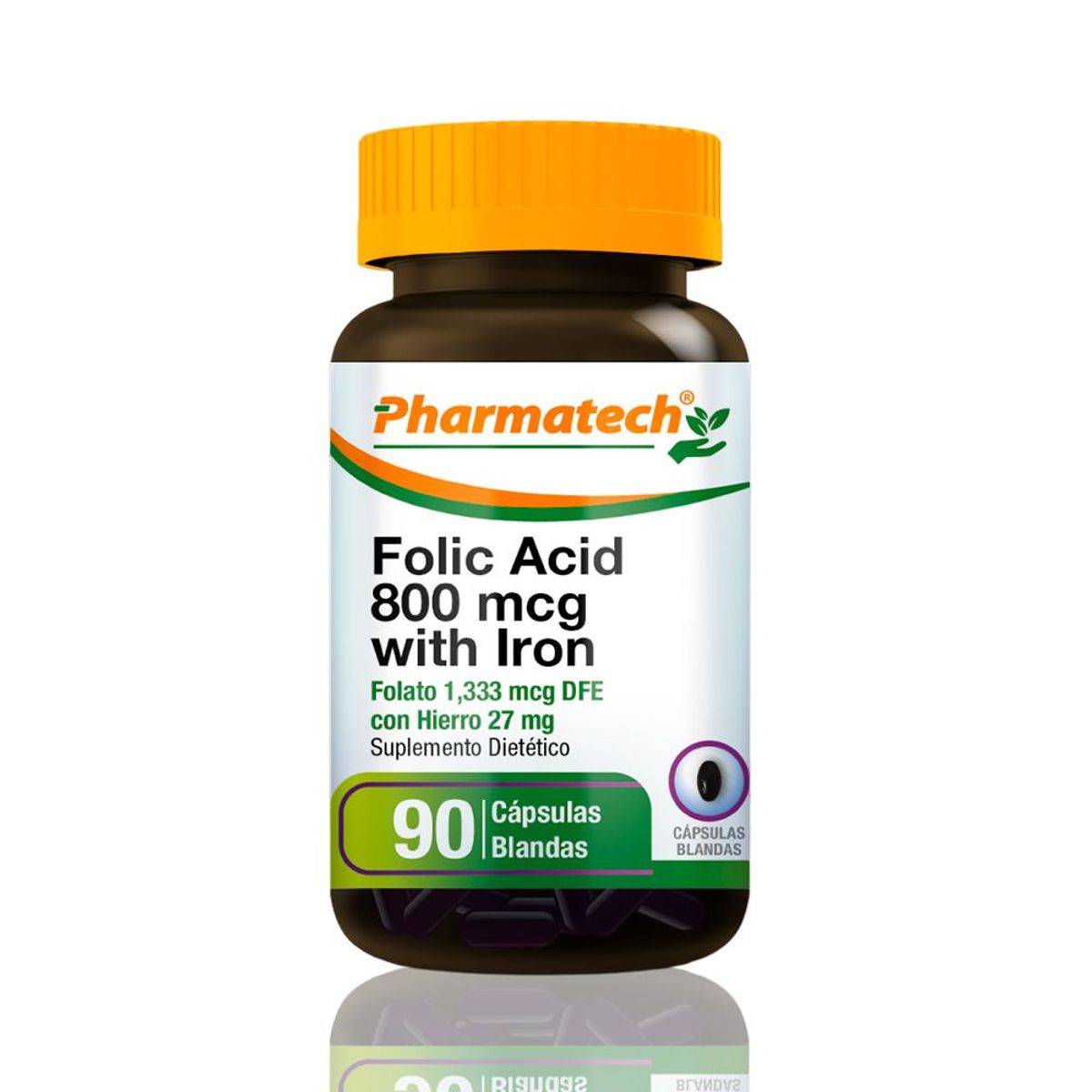 PHARMATECH - Acido Fólico 800Cmg + Hierro 30Mg Pharmatech 90 Caps Blandas