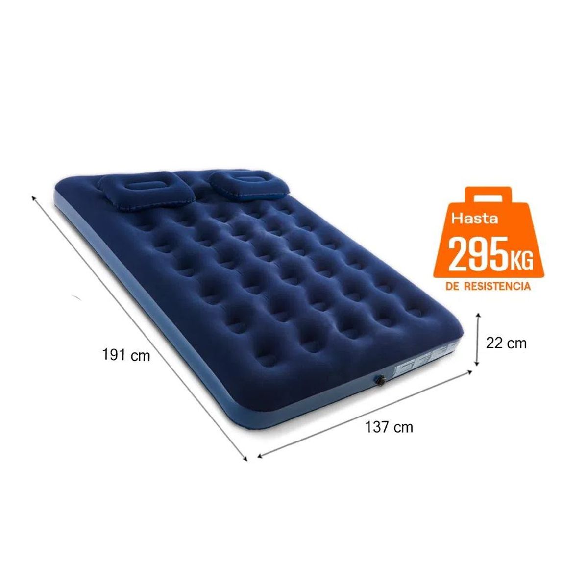GENERICO - Colchon Inflable 2 Plazas + Inflador + 2 Almohadas