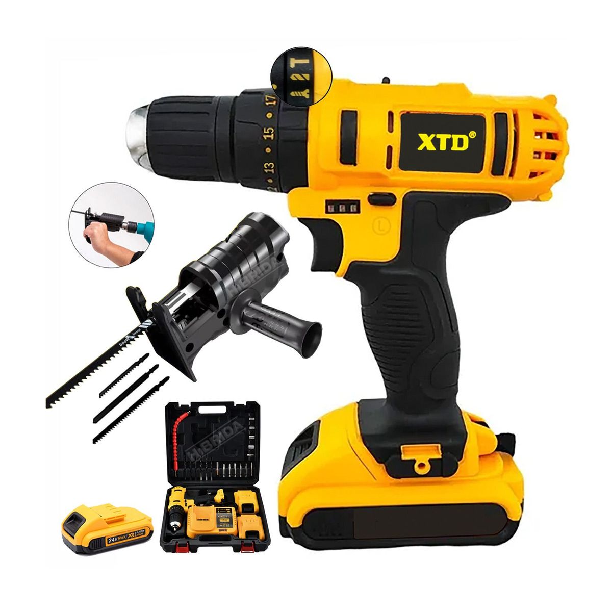 XTD - COMBO TALADRO PERCUTOR 24V INALÁMBRICO ADAPTADOR CALADORA