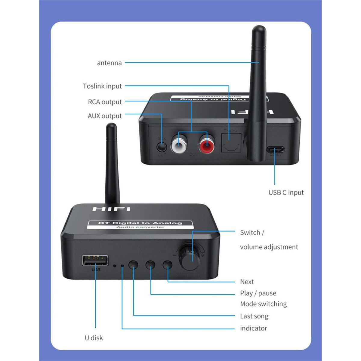 UNIVERSAL - Adaptador Bluetooth 5.0 Usb Mp3 Audio Digital a Analógico