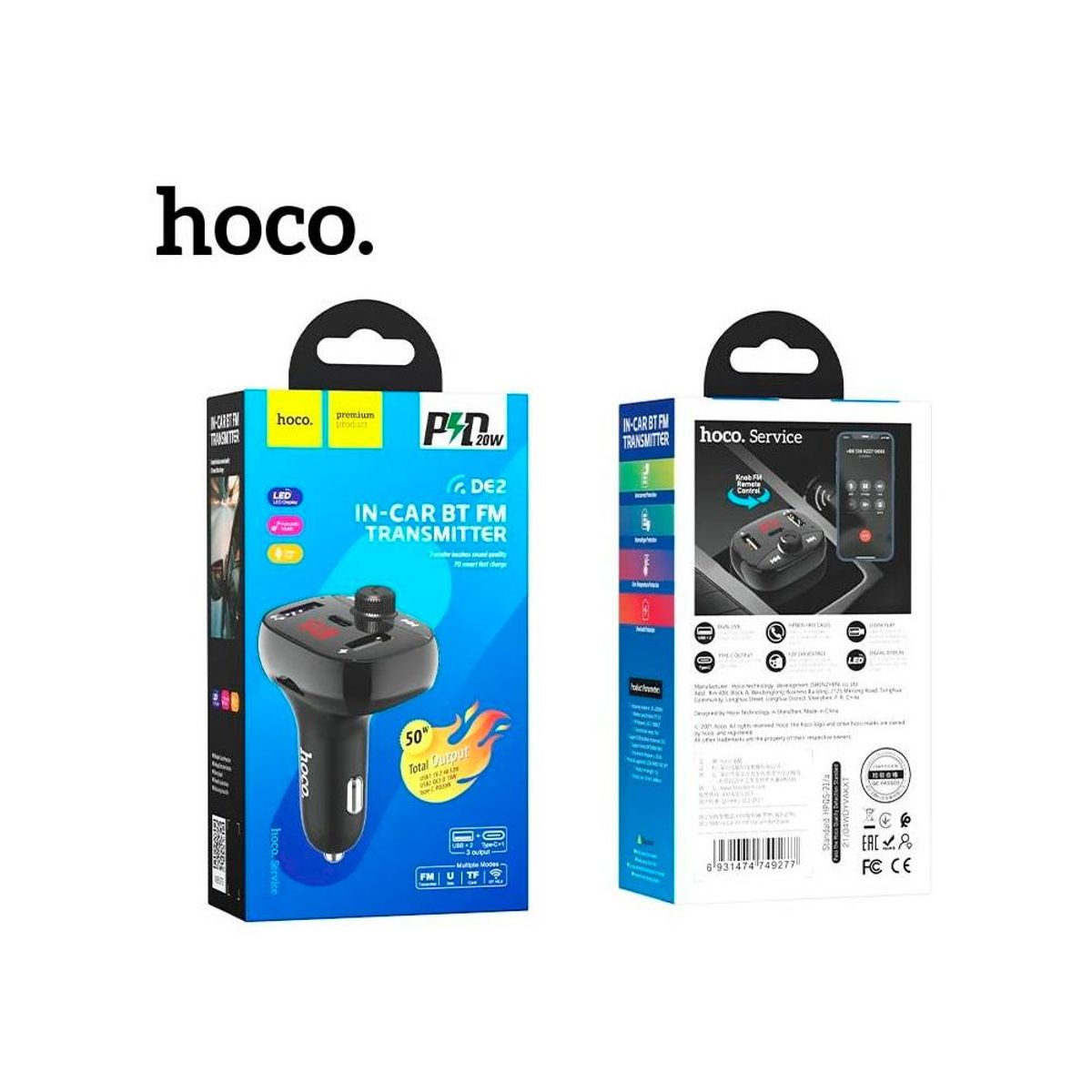 HOCO - TRANSMISOR RECEPTOR BLUETOOTH CARGADOR AUTO HOCO DE2