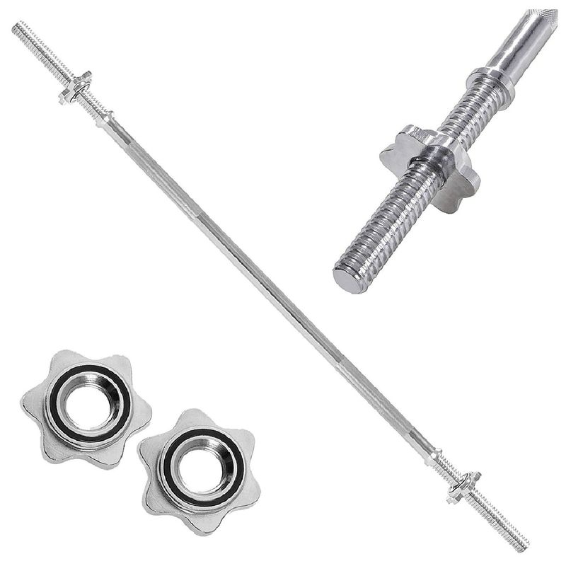 ALPHA GYM - Barra recta para pesas de 180cm + 2 seguros import. cromado