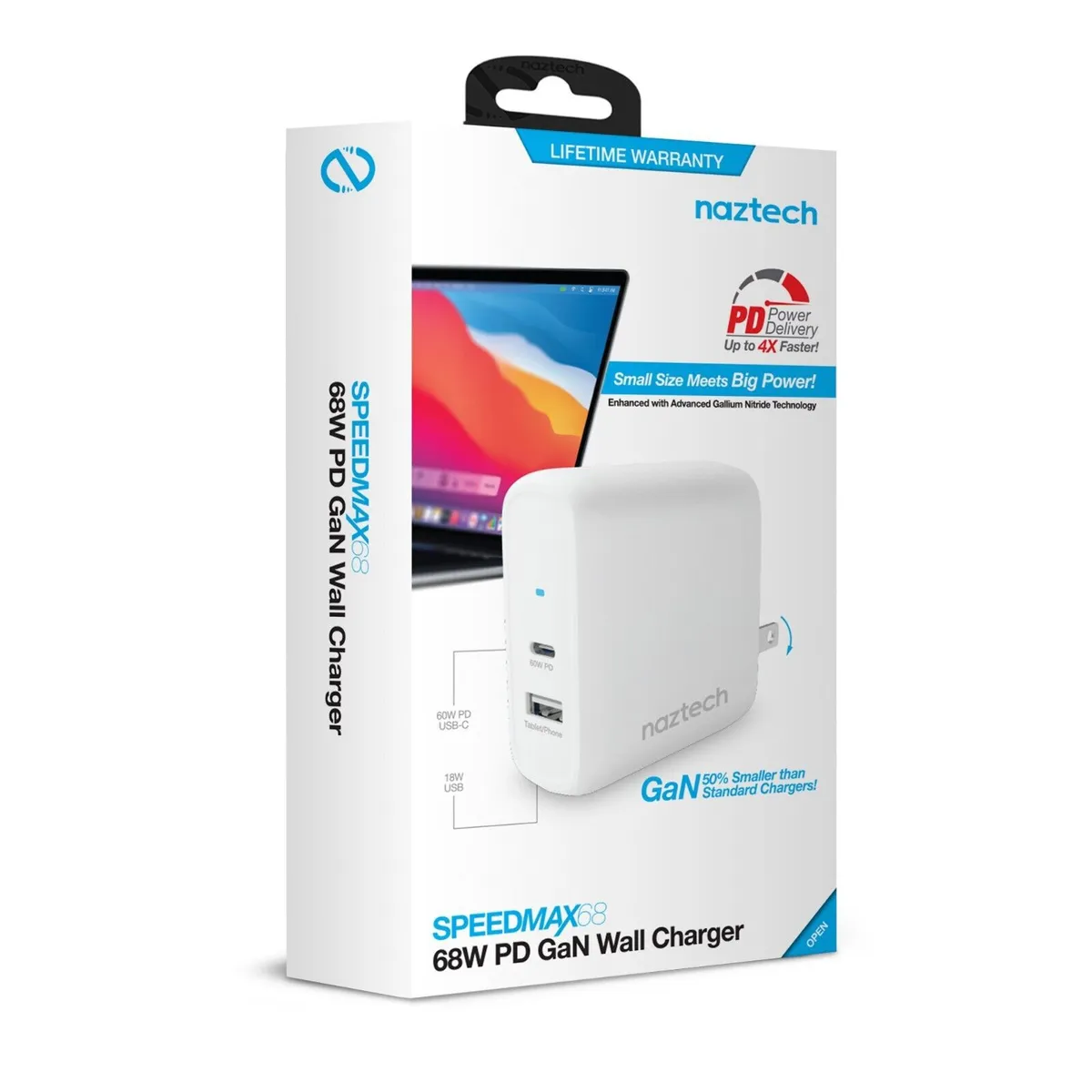 NAZTECH - CARGADOR NAZTECH SPEEDMAX 68W PD GaN WALL CHARGER