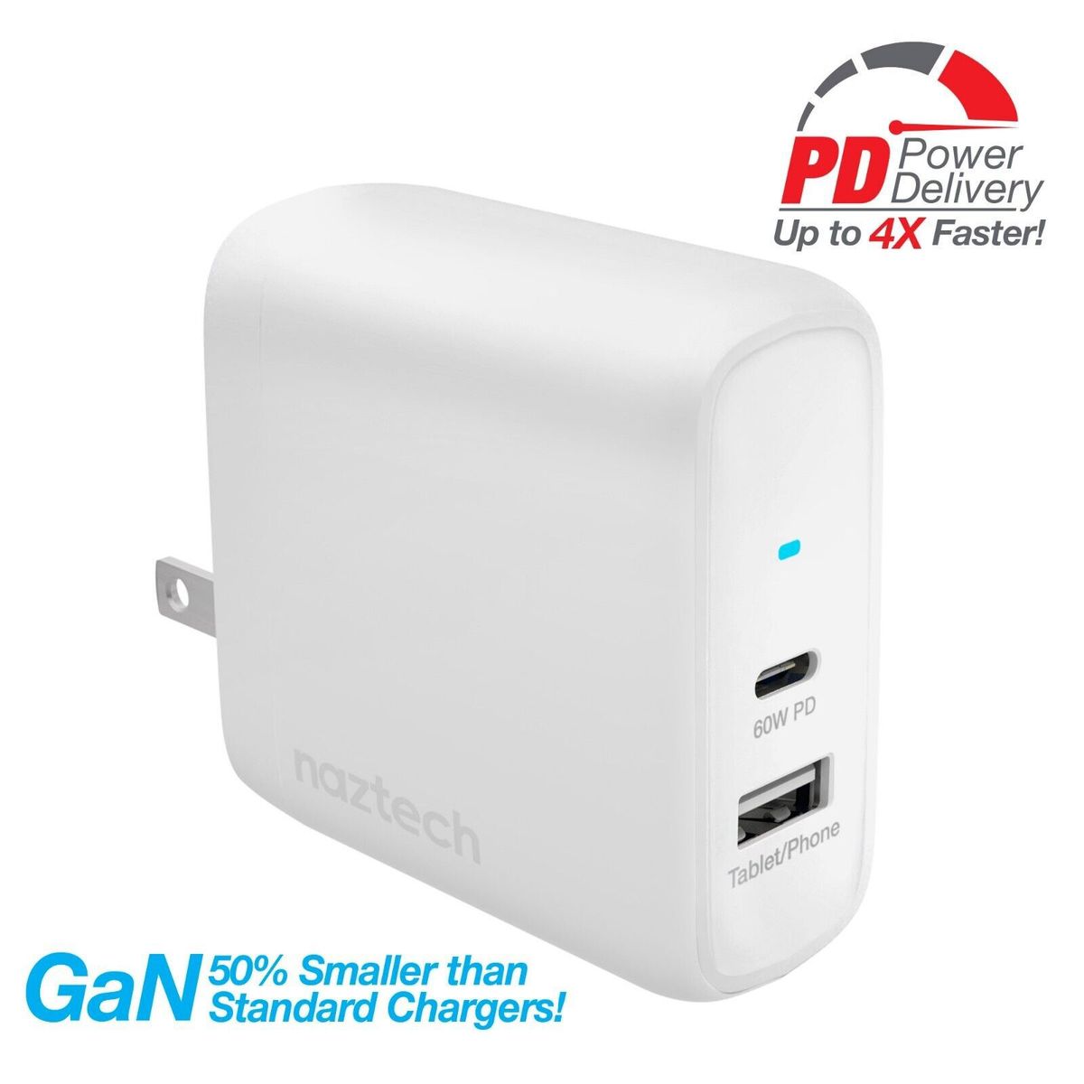 NAZTECH - CARGADOR NAZTECH SPEEDMAX 68W PD GaN WALL CHARGER