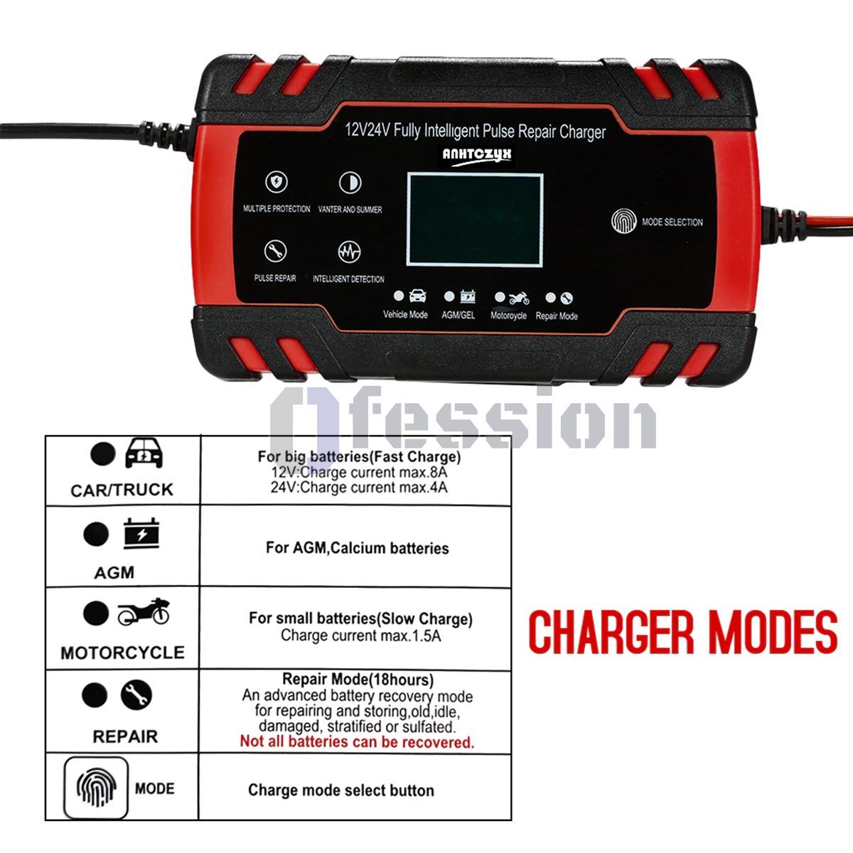 GENERICO - Cargador rapido y lento de Batería Auto carro Moto 12v 24v