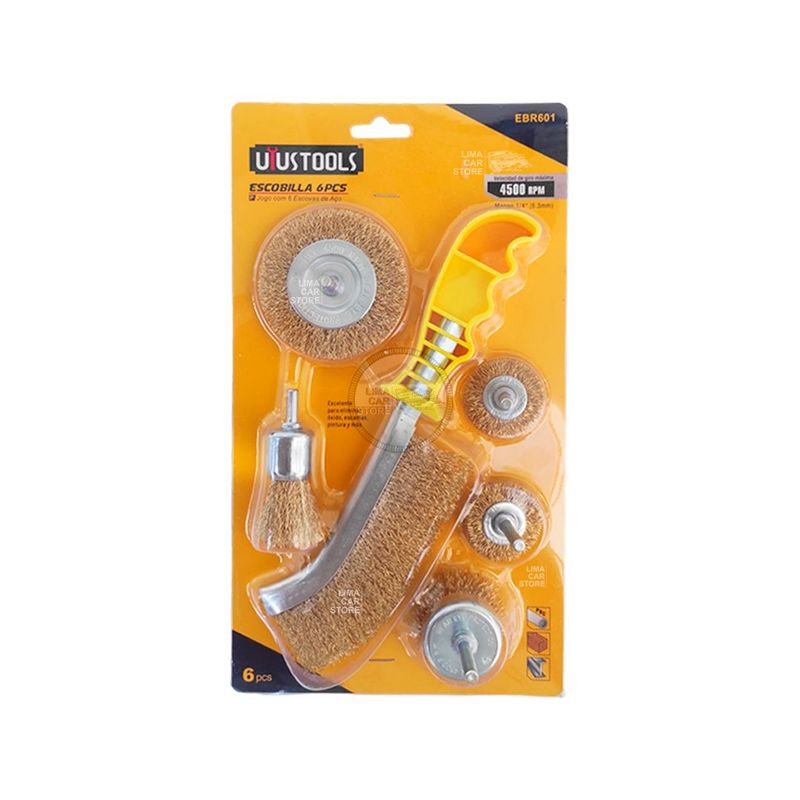UYUSTOOLS - Set 6pz Escobillas para taladro Remover Oxido pintura Acero