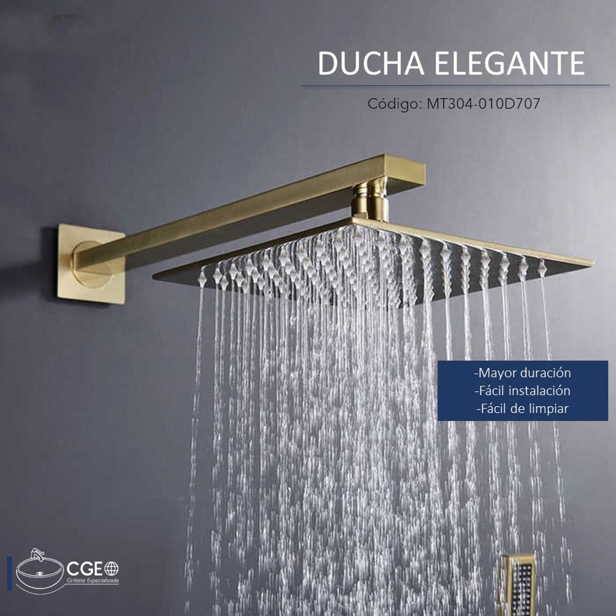 XM - MEZCLADORA PARA DUCHA Y TINA DORADO CUADRADO MT304- 010D707