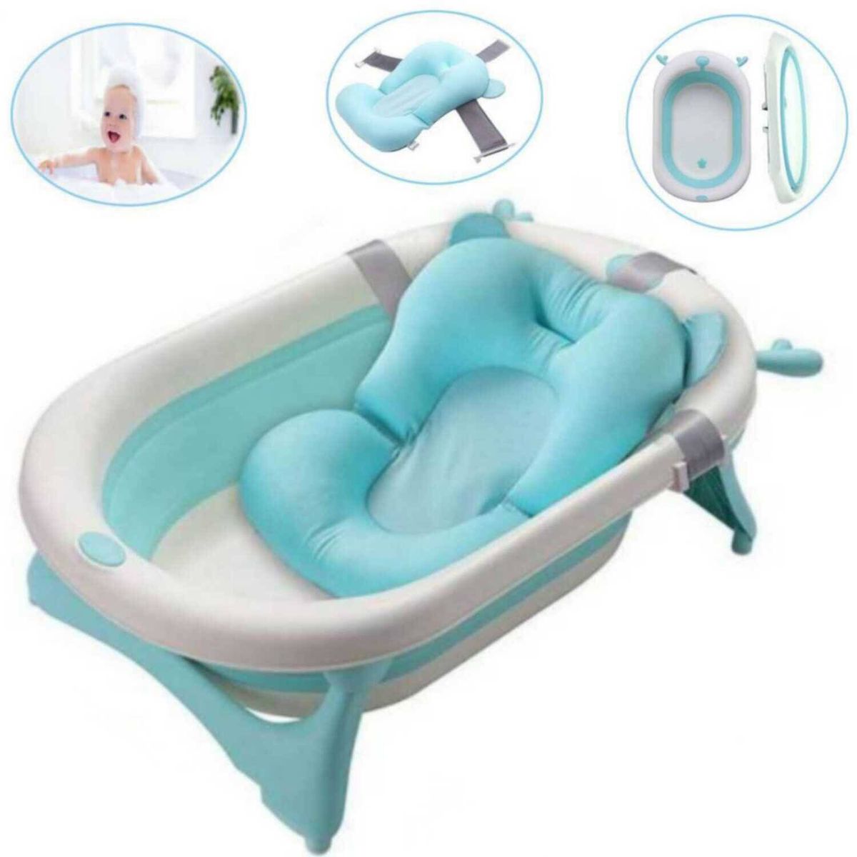 BABY HAPPY - Tina de baño plegable con cojin AZUL