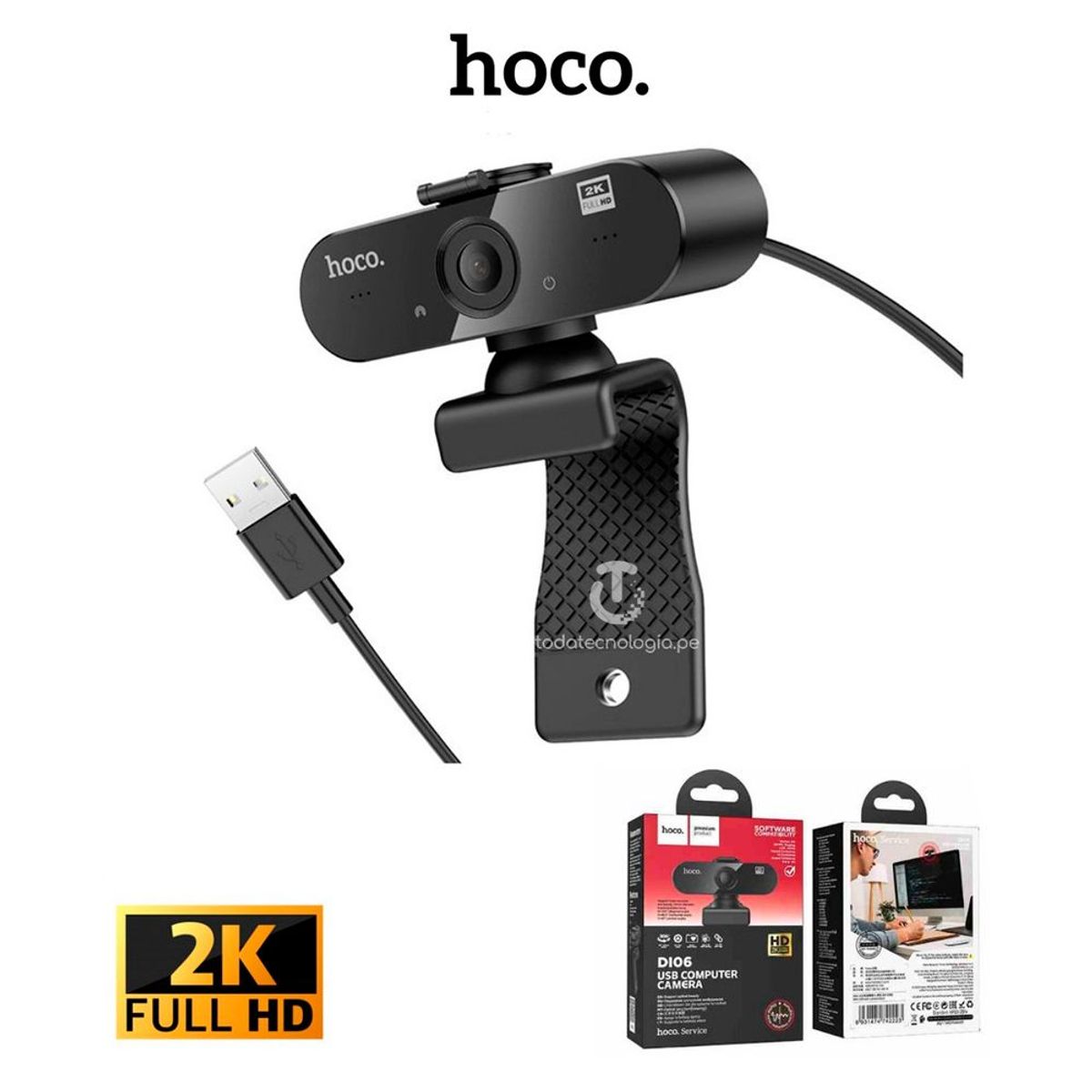 HOCO - Cámara Web Hoco Full HD 2K 4 Millones de Píxeles USB con Micrófono