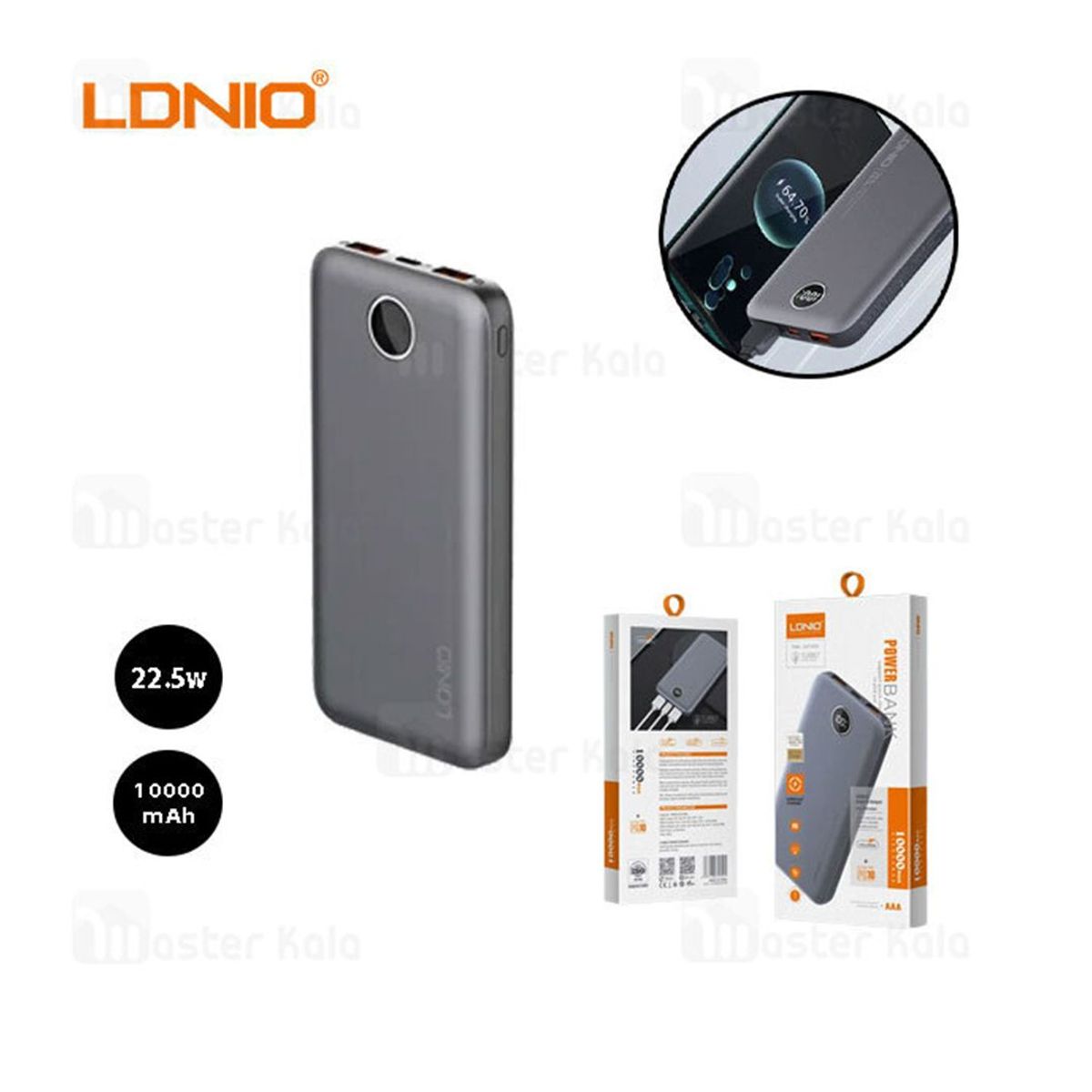 LDNIO - Power Bank PQ10, 10000 Mah 22.5w, con pantalla Digital Led-Grey