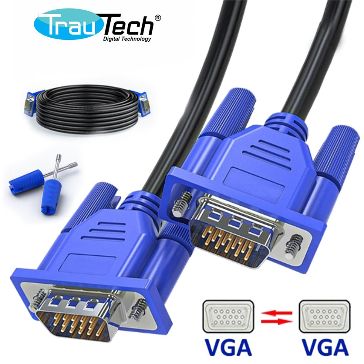 TRAUTECH - Cable VGA 20 Metros TRAUTECH 15 Pines Doble Filtro PVC