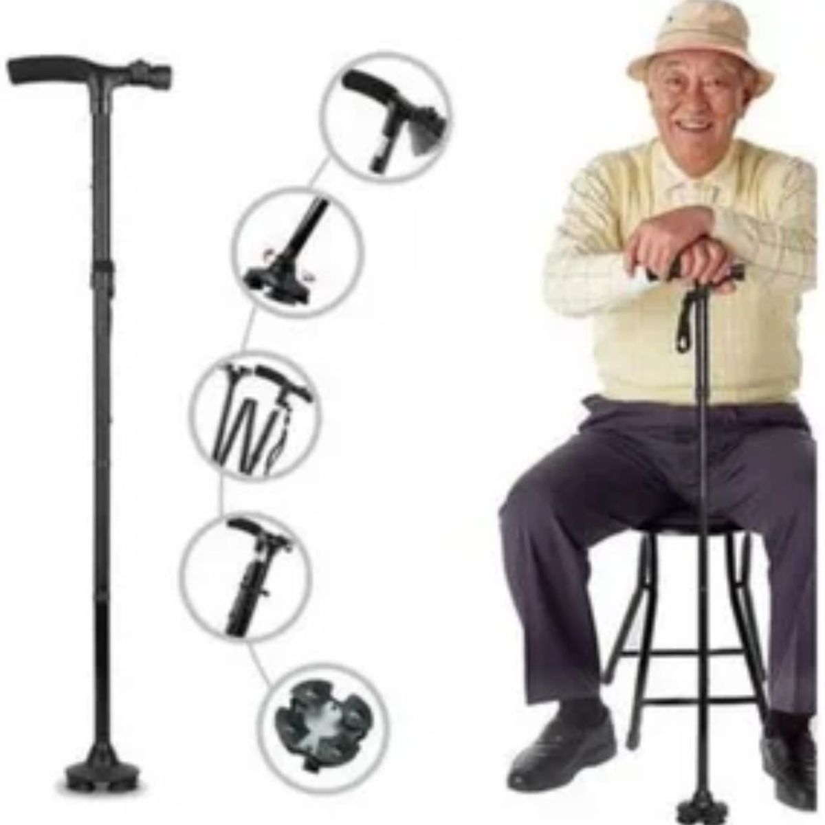 OEM - Bastón Plegable de Aluminio Ajustable