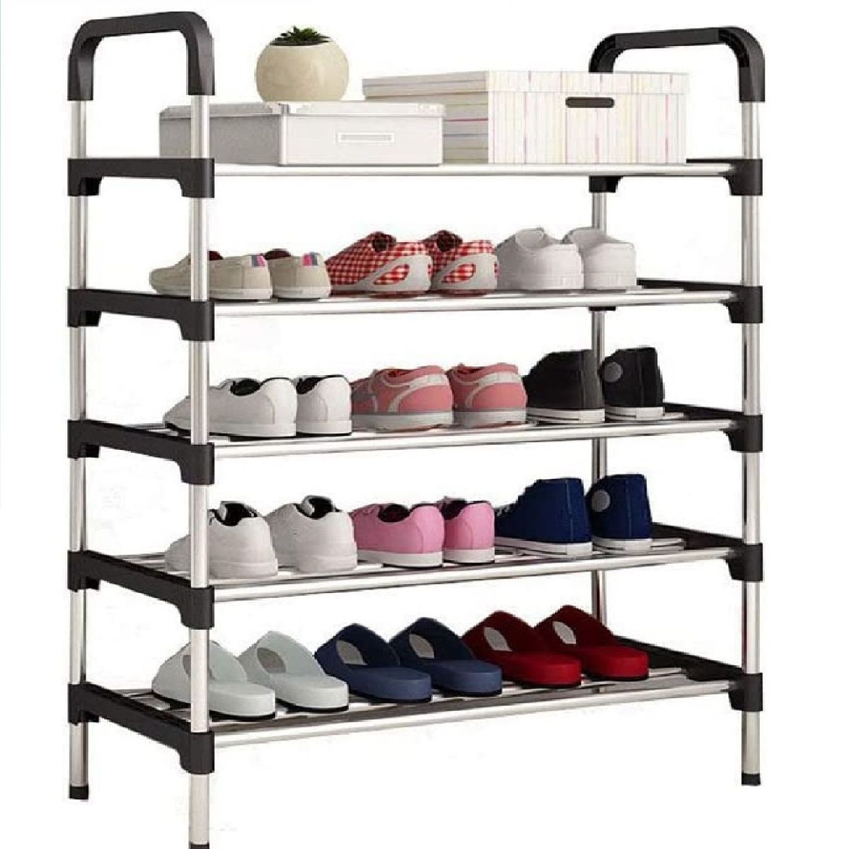 OTTOWARE - Zapatera de Aluminio con Bordes Negros de 5 Niveles