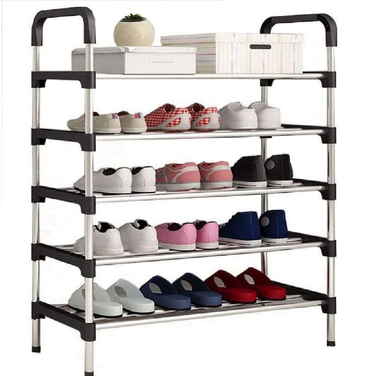 OTTOWARE - Zapatera de Aluminio con Bordes Negros de 5 Niveles