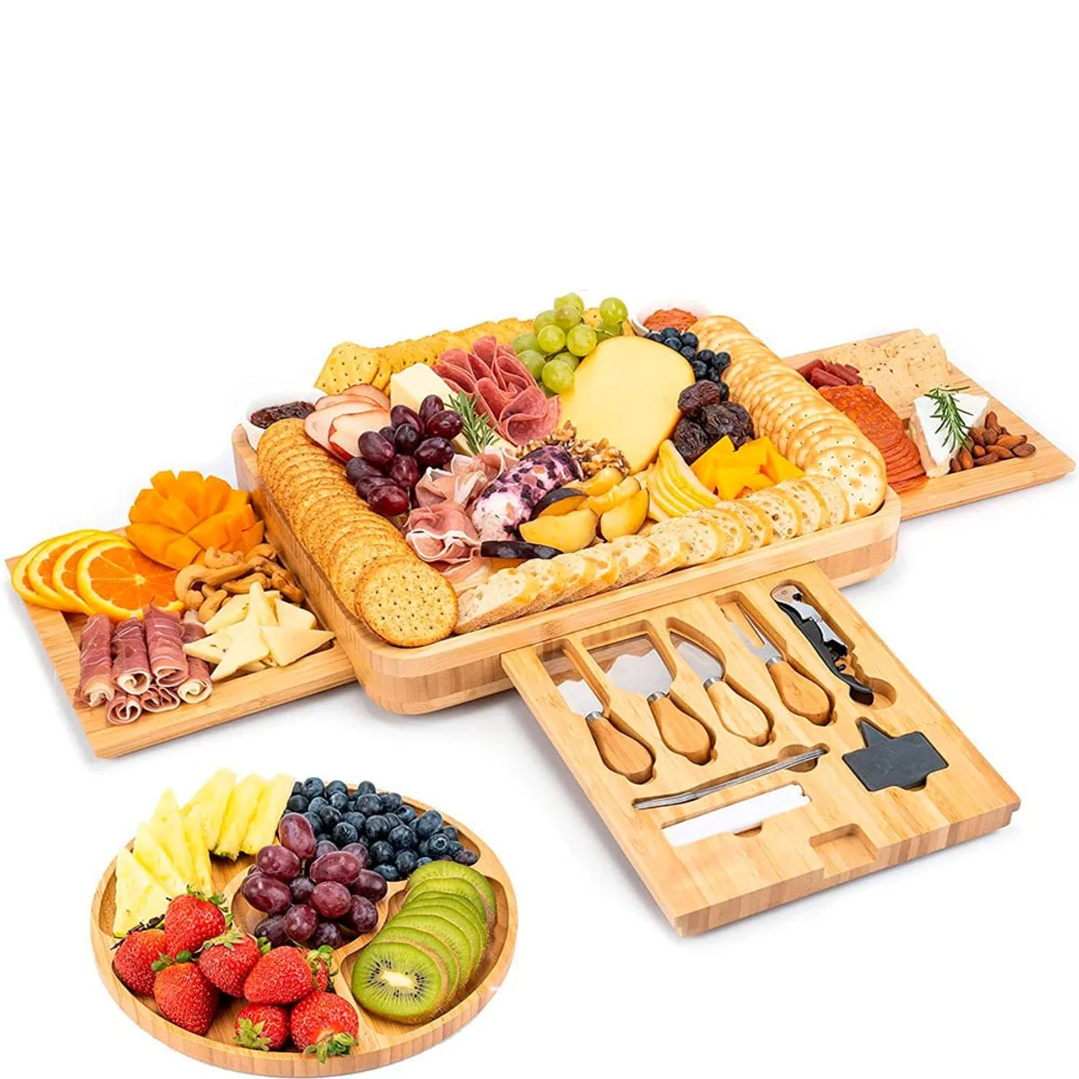 GENERICO - Tabla de Quesos + Set de Cubiertos + 3 Platos de Piqueos y Accesorios