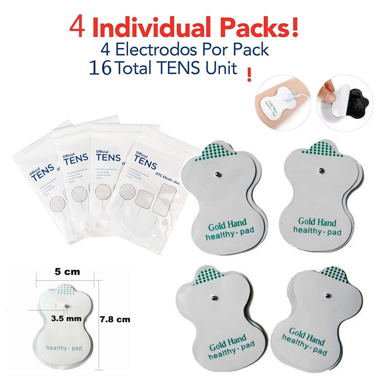 GENERICO - Pack de 16 electrodos premium de 8''x 5 ''