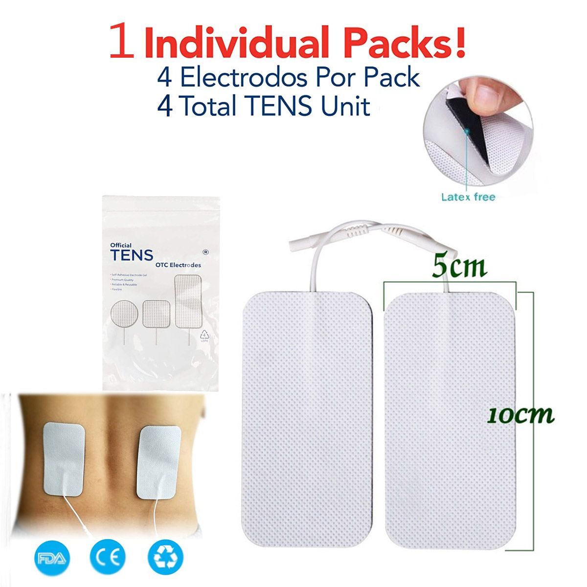 GENERICO - Pack de 4 electrodos premium de 9''x 5 ''