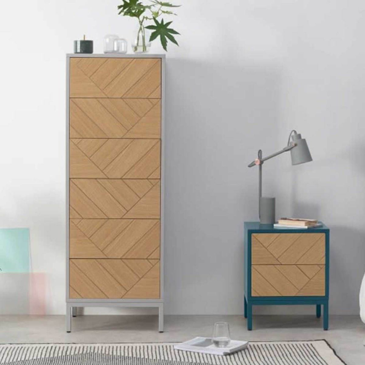 YOLODECORO - Cómoda Alta 6 Cajones Mera Roble y Gris