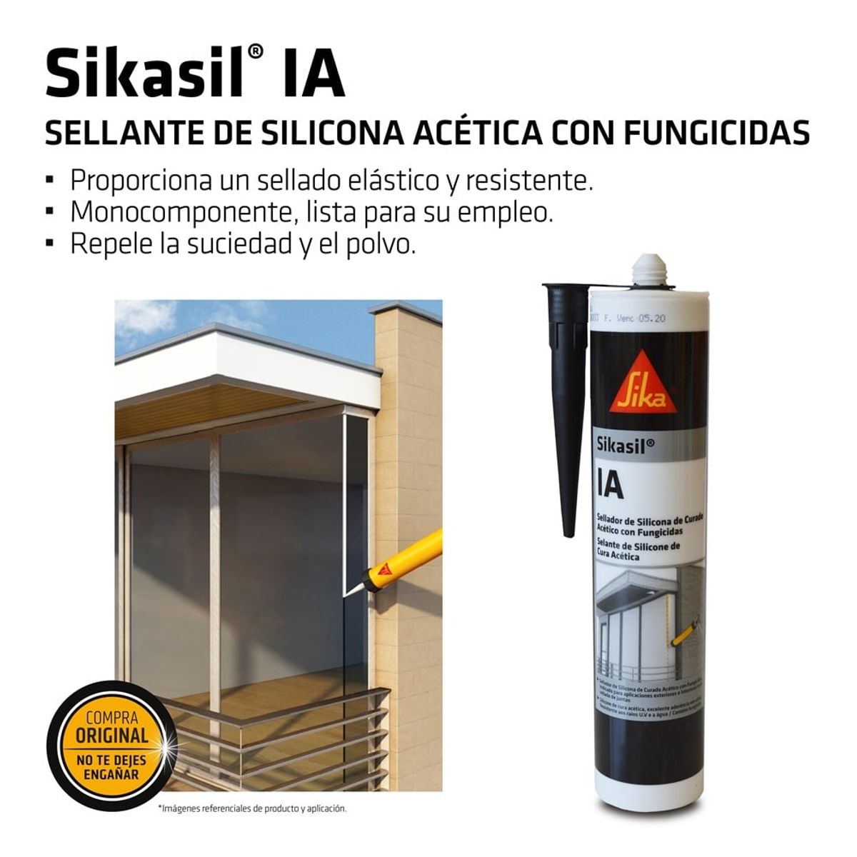 SIKA - Silicona Acética Antihongos Sikasil IA Negro x 280 ml