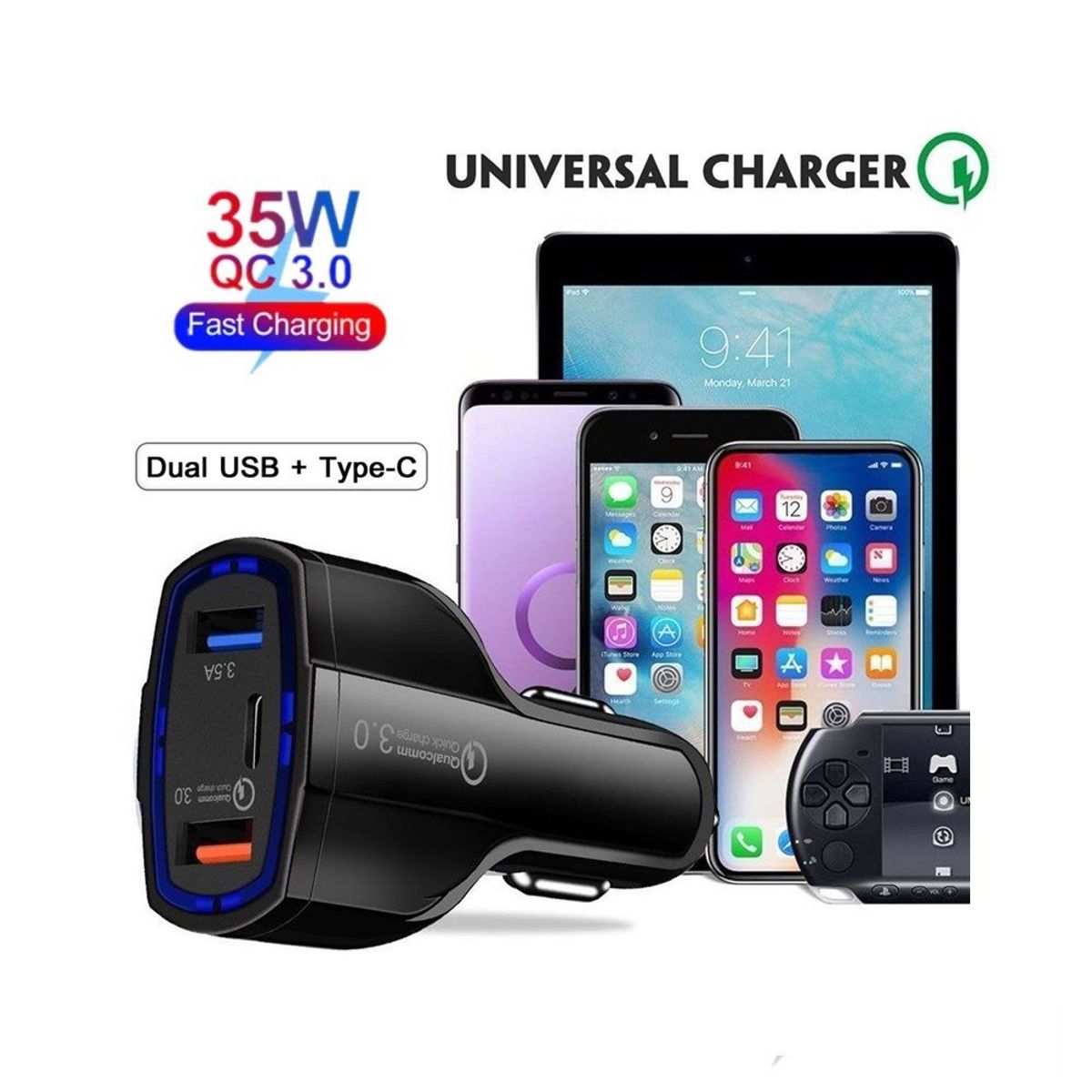 OEM - Cargador de Auto Carro Dual USB Tipo C Carga Rapida 35W