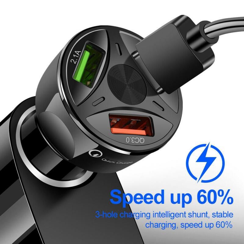 OEM - Cargador de Auto Carro 3 Puertos USB Carga Rapida 35W Negro