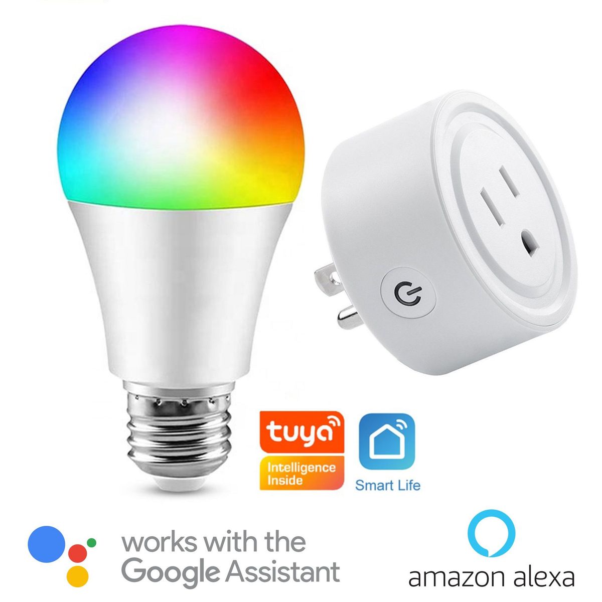 MADTRONIX - Combo Foco  Inteligente y Enchufe Smart Wifi Google y Alexa x 2