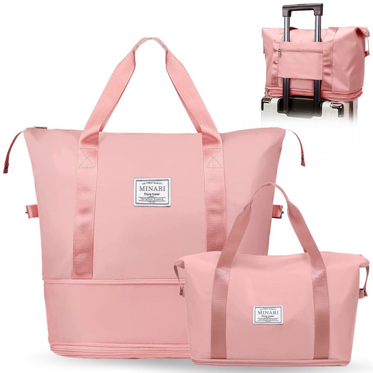 MINARI - Bolso de Viaje Cartera Expandible Deportivo Impermeable Rosado 60B