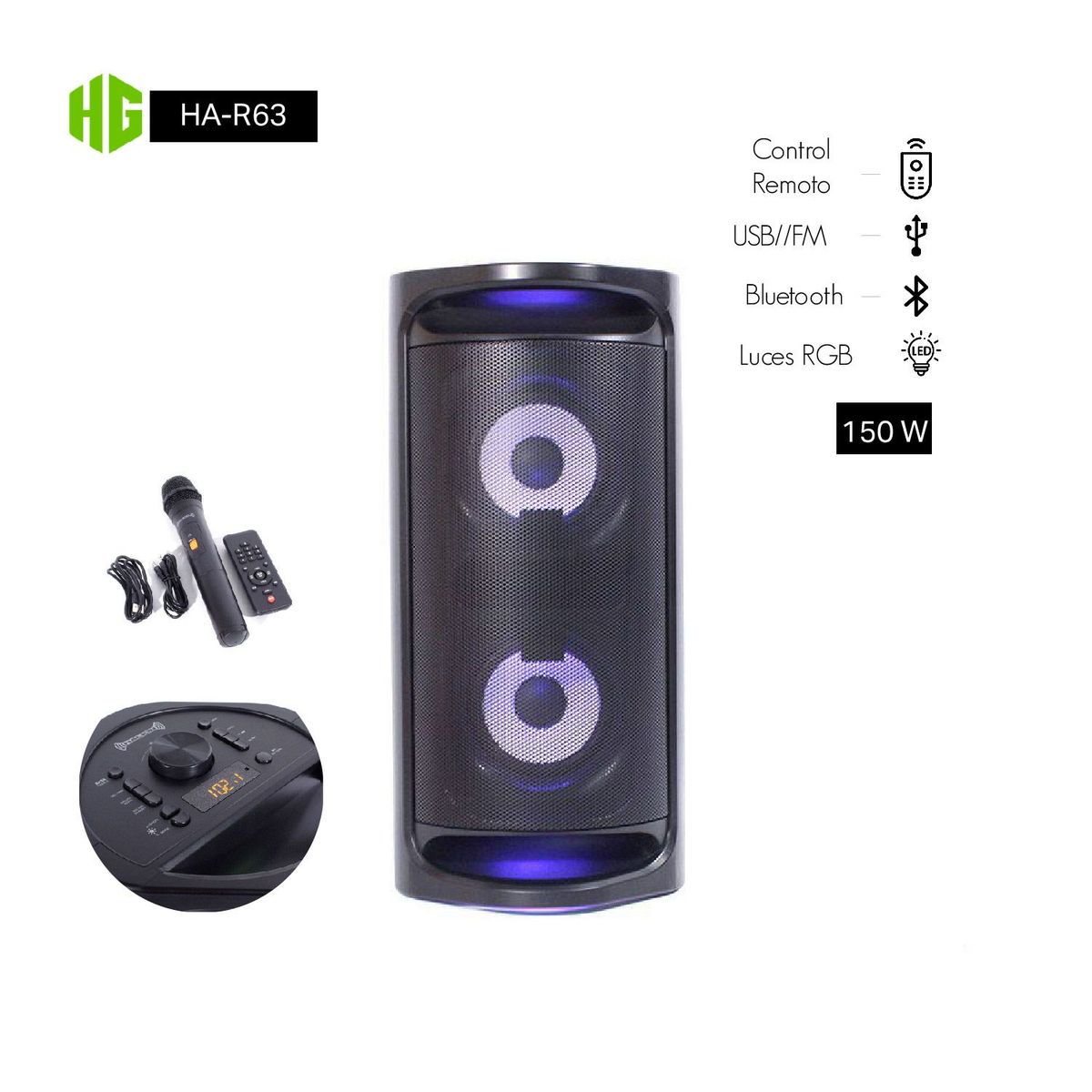 HALION - PARLANTE PORTATIL HALION HA-R63 RECARGABLE 150 WATTS